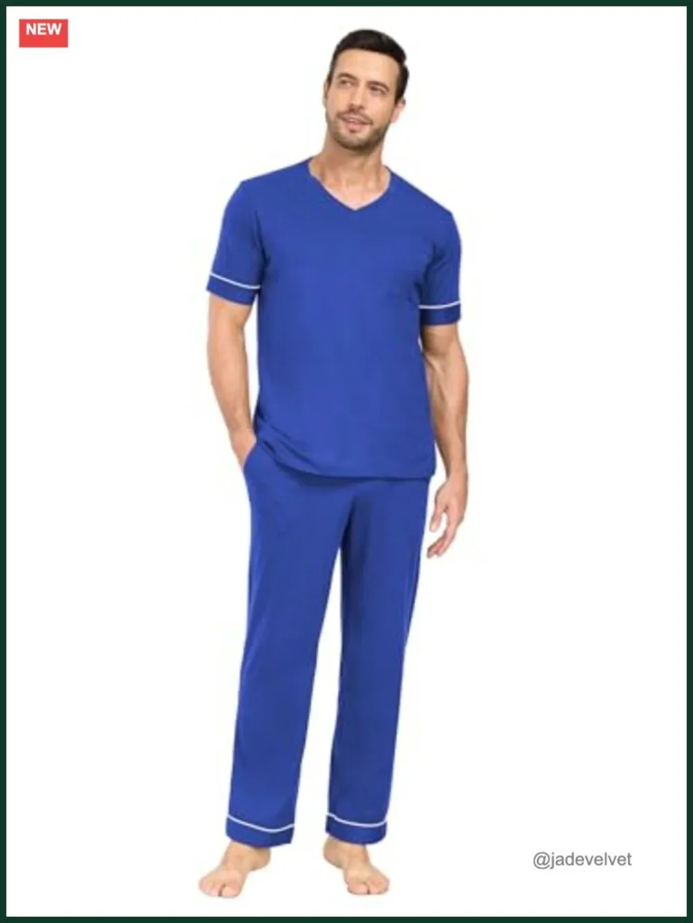 Men's 100% Cotton Short Sleeve Pajama Set with Pockets Sleep Set